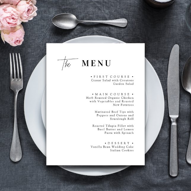 Cartes de menu du dîner Mariage noir et blanc (Créateur téléchargé)