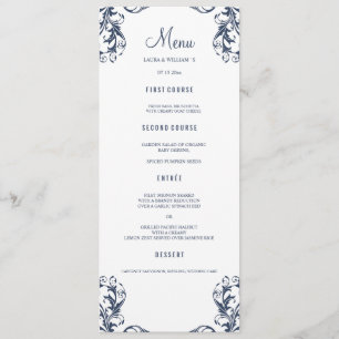 Cartes de menu du dîner mariage   Style bleu marin