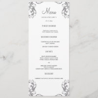 Cartes de menu du dîner mariage | Style gris Damas