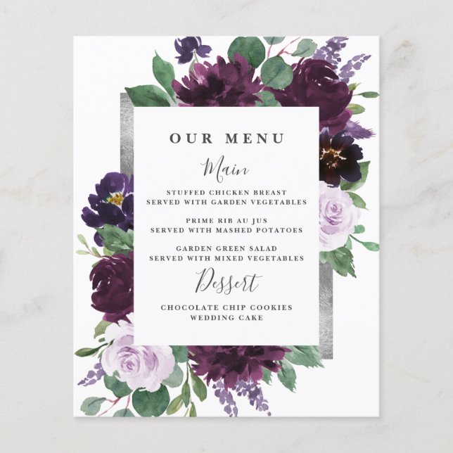 Cartes de menu du Mariage couleur d'aquarelle gris (Devant)