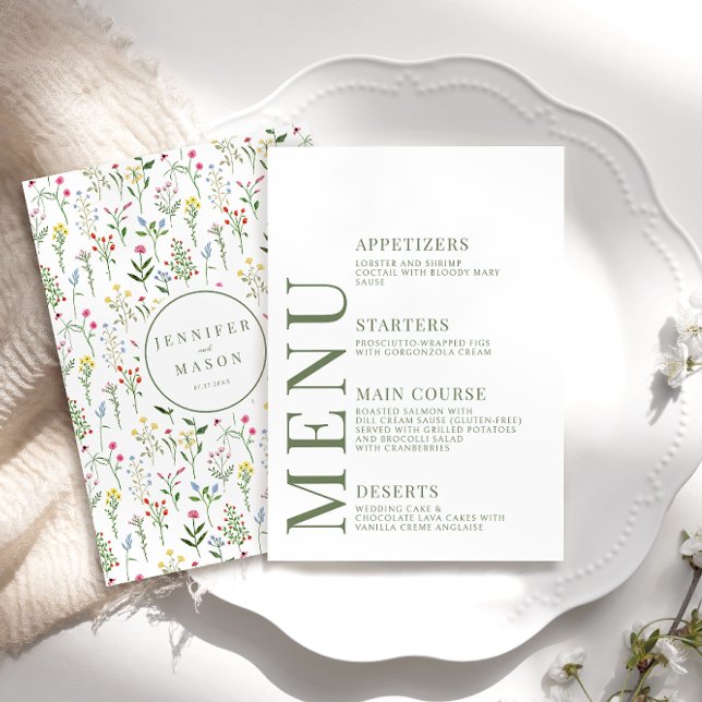 Cartes de menu du mariage de fleur sauvage rustiqu (Créateur téléchargé)