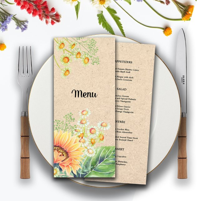 Cartes de menu du Mariage de tournesols rustiques (Créateur téléchargé)