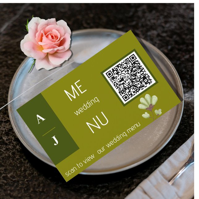 Cartes de menu du Mariage du code QR vert simple (Créateur téléchargé)