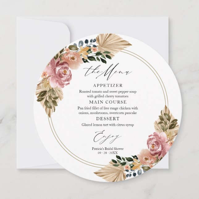 Cartes de menu du Mariage floral chic Boho (Devant)