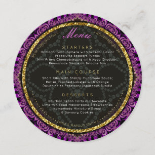 Cartes de menu du Mariage rond Diamond Fuschia Lac