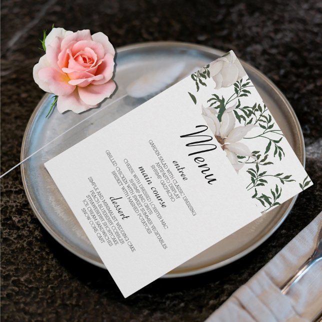 Cartes de menu du Mariage Rose blanche Aquarelle (Créateur téléchargé)