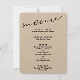 Cartes de menu en papier kraft rustique simple