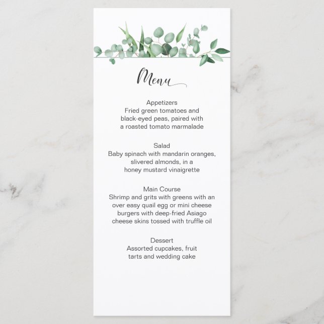 Cartes de menu Eucalyptus Envy (Devant)