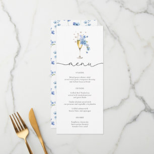 Cartes de menu Fleur sauvage Dusty Blue Pearls & P