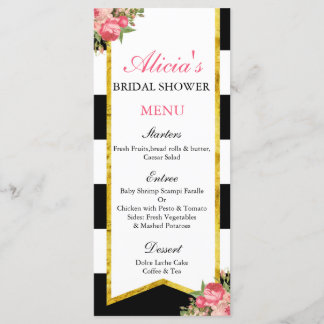 Cartes de menu Floral Noir et Or