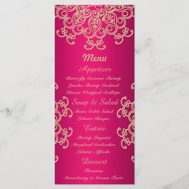 Cartes de menu Hot Pink et Gold Indian Style (Devant)