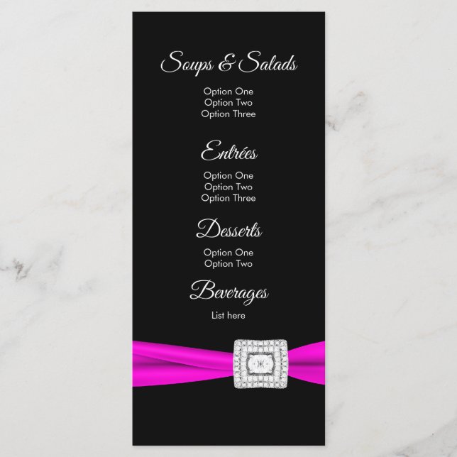Cartes de menu Hot Pink Fuchsia Black Diamond (Devant)