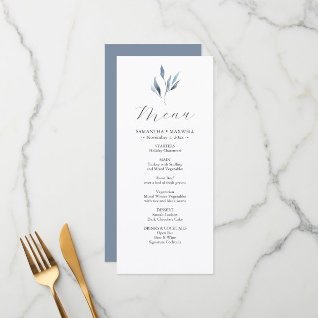 Cartes de menu mariage Aquarelle Botanique Feuille (Devant/Arrière en situation)