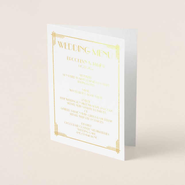 Cartes de menu Mariage Art déco Real Gold Foil (Devant)