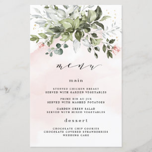Cartes de menu Mariage bleu Dusty Gold Blush