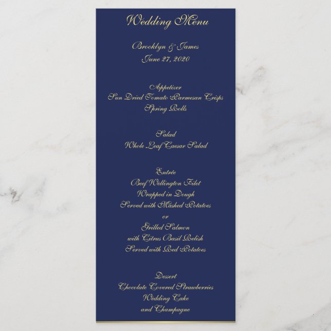 Cartes de menu Mariage bleu marine (Devant)