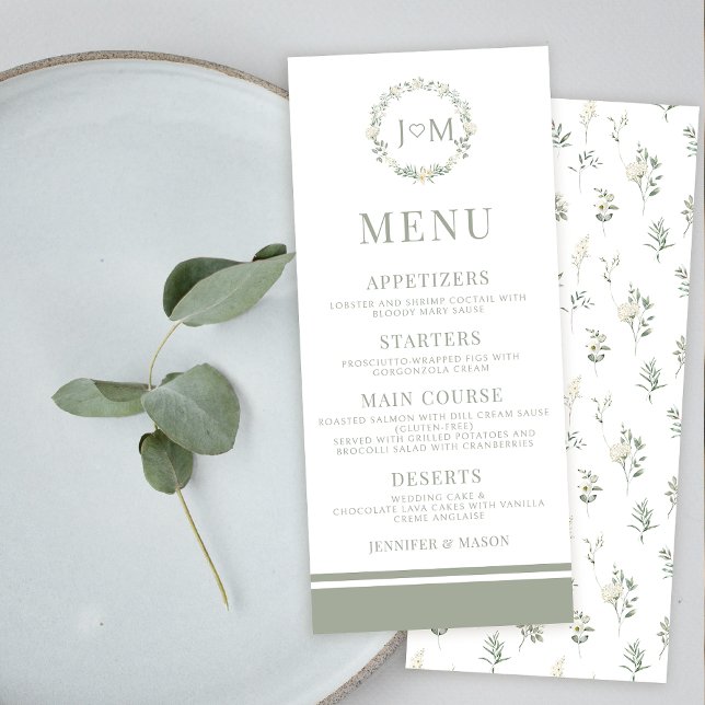 Cartes de menu mariage botanique à fleurs (Créateur téléchargé)