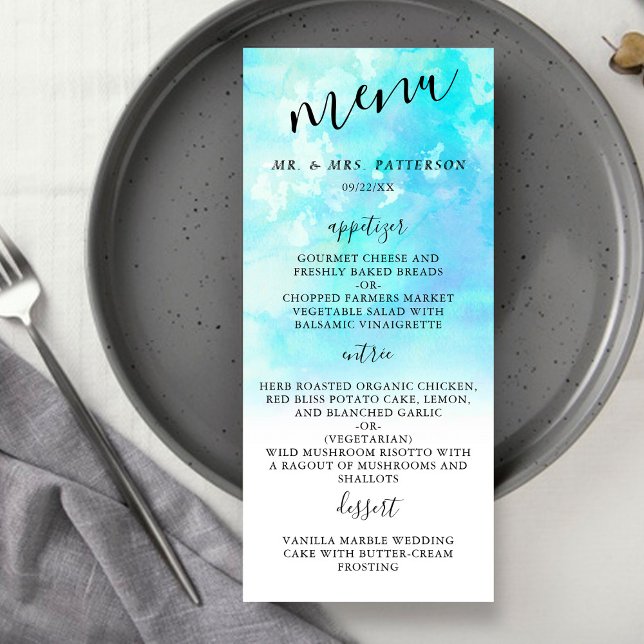 Cartes de menu Mariage d'aquarelle Ombre - Bleu (Créateur téléchargé)