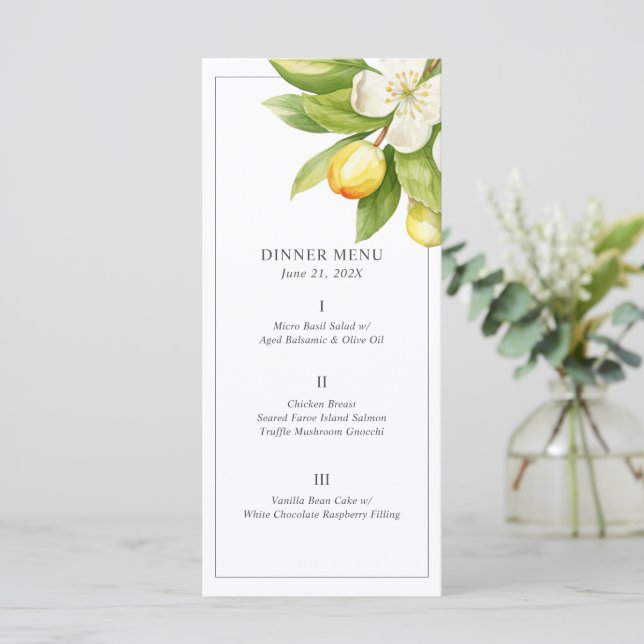 Cartes de menu Mariage de fleurs d'agrumes (Debout devant)