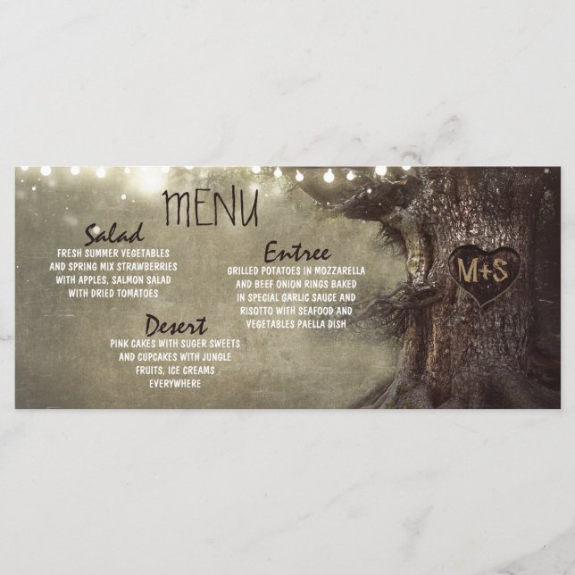 Cartes de menu mariage de l'arbre des lumières à c (Devant)