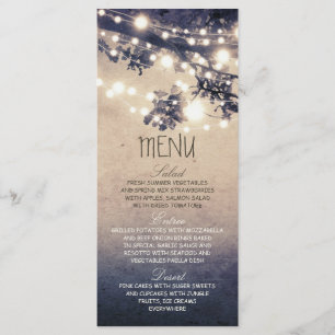 Cartes de menu mariage des lumières à cordes rusti