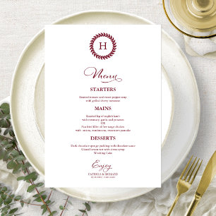 Cartes de menu Mariage Monogramme de couronne Bour