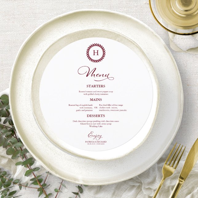 Cartes de menu Mariage Monogramme de couronne Bour (Créateur téléchargé)