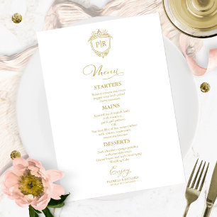 Cartes de menu Mariage Monogramme Gold Script