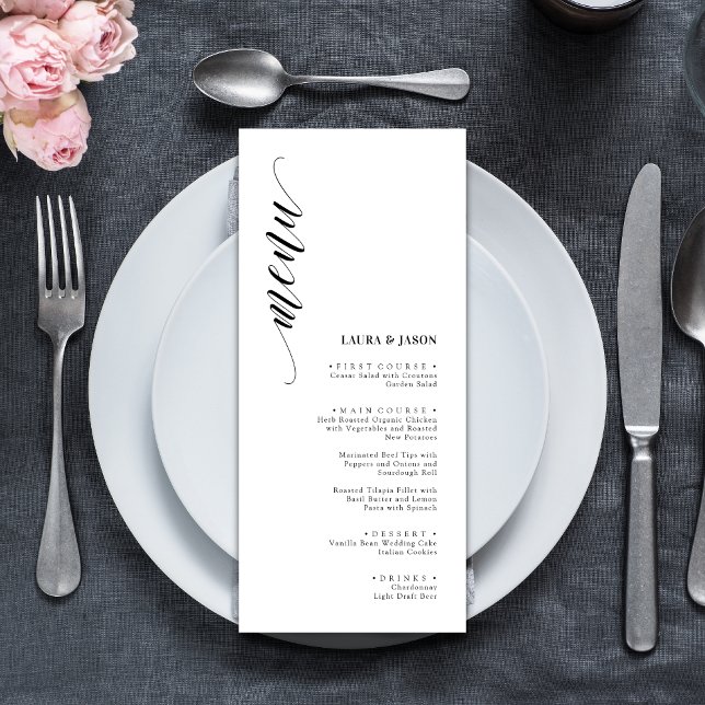 Cartes de menu Mariage noir et blanc élégantes (Créateur téléchargé)