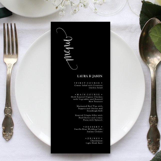 Cartes de menu Mariage noir et blanc simples (Créateur téléchargé)