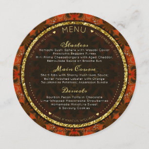 Cartes de menu Mariage rondes Burange Gold Eastern