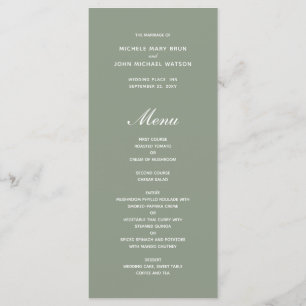 Cartes de menu Mariage vert olive simple