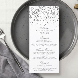 Cartes de menu Mariage vintage Glam Silver Confett