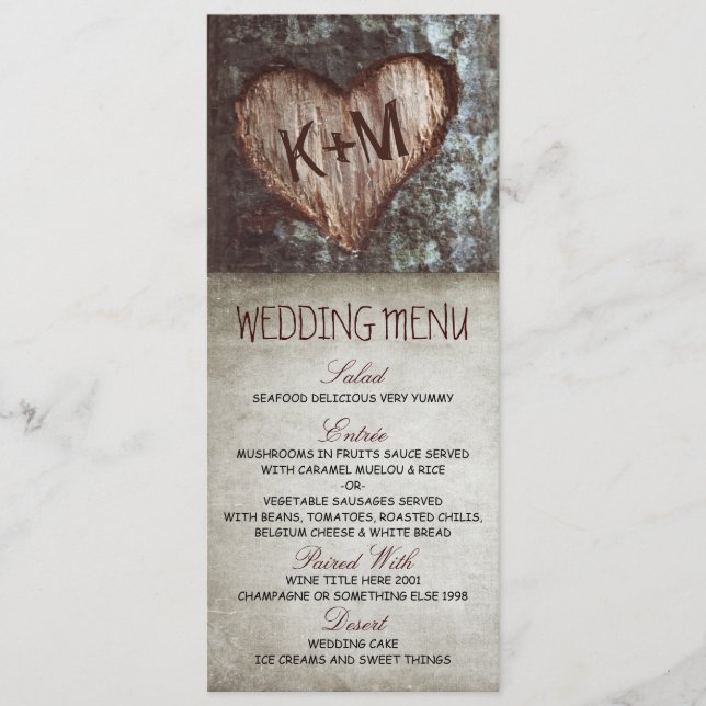 Cartes de menu mariage vintage rustique (Devant)