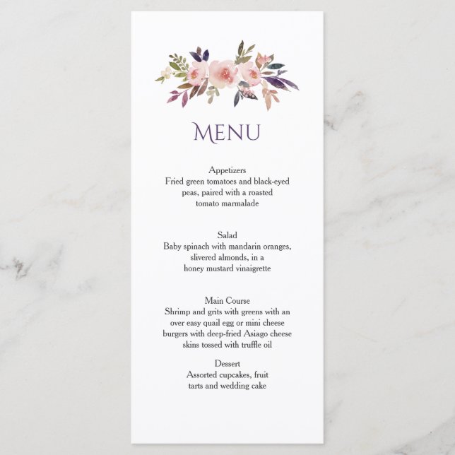 Cartes de menu Peach Pink Lavender Purple Fleurs s (Devant)