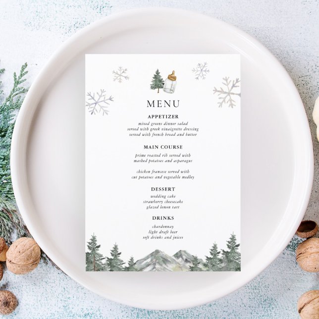 Cartes de menu pour Baby Shower hivernal avec pinè (Créateur téléchargé)