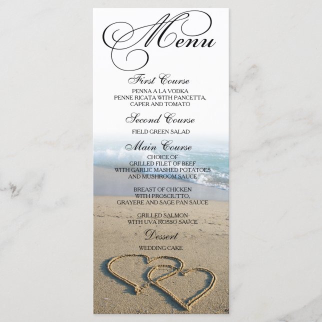 Cartes de menu pour le dîner de mariage de Heart o (Devant)