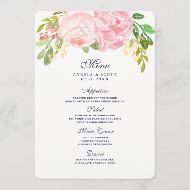 Cartes de menu Pretty Pink Peonies (5x7) (Devant)