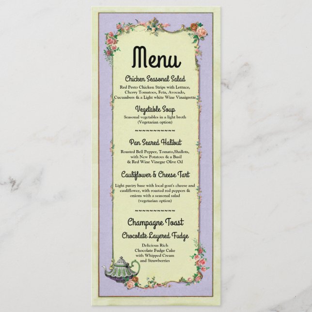 Cartes de Menu Réception de Mariage Merveilleux Th (Devant)