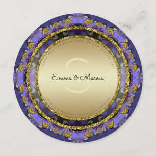 Cartes de menu rondes violettes or élégant glam