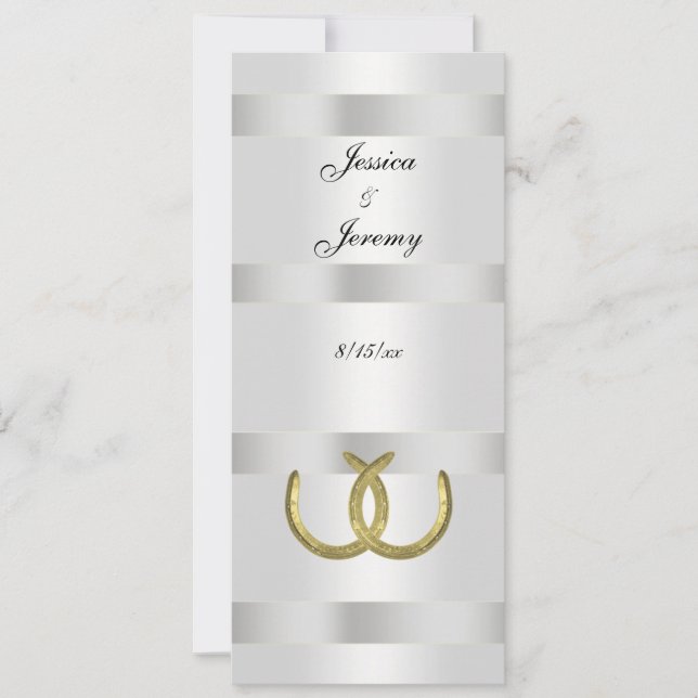 Cartes de menu Rustic Golden Horseshoes Silver Wht (Devant)