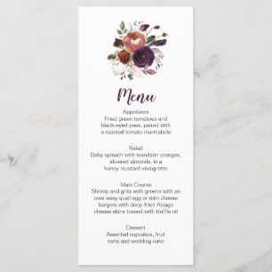 Cartes de menu Rustique Boho Eggplant Purple Butpl