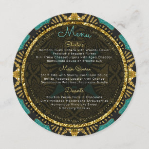 Cartes de menu turquoise Black Gold Eastern Round 