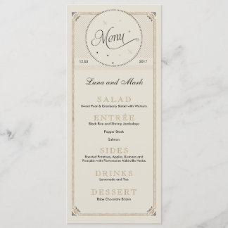 Cartes de menu vintage Black and Gold Night Sky