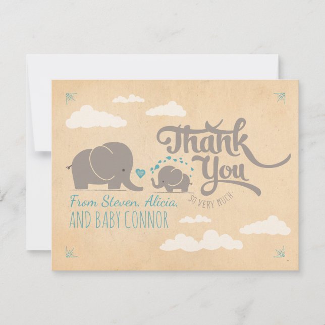 Cartes de Merci de baby shower d'éléphant de bébé (Devant)