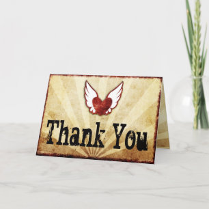 Cartes de Merci de coeur à ailes par tatouage