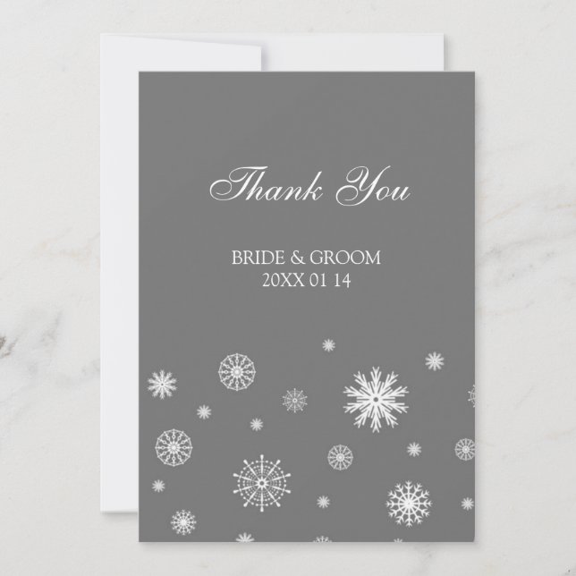 Cartes de Merci de mariage d'hiver grises (Devant)