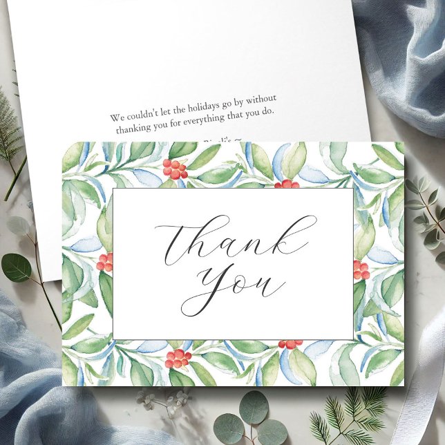 Cartes de Merci de Noël personnalisées (folded Christmas thank you cards watercolor botanical art by Victoria Grigaliunas of Do Tell A Belle)