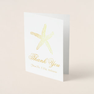 Cartes de Merci d'étoiles de mer de feuille d'or