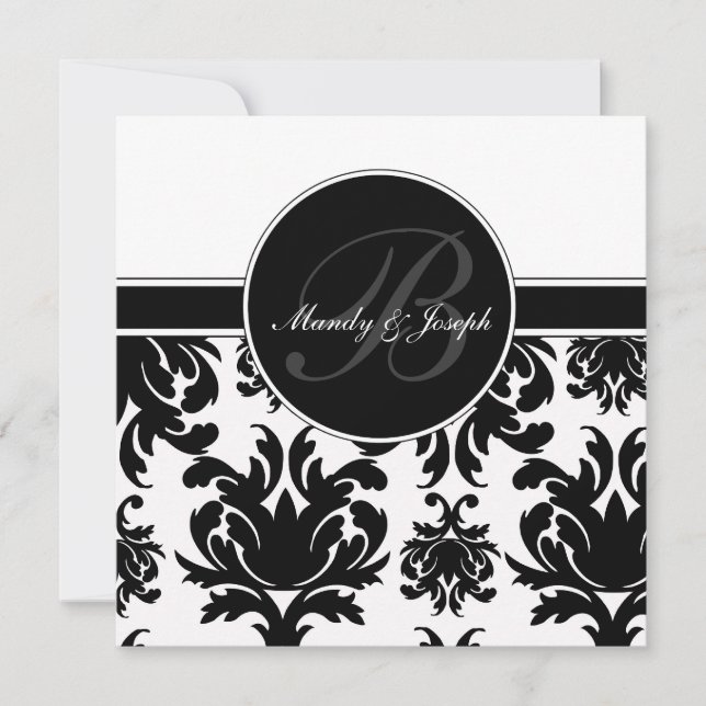 Cartes de monogramme de mariage Damask (Devant)